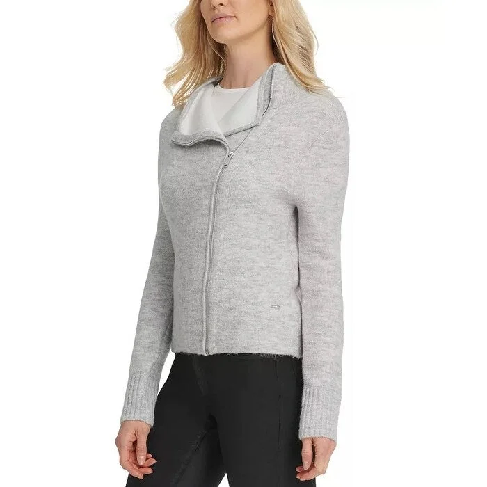 DKNY Women's Asymmetrical Zip Front Sweater Grey Size X-Small