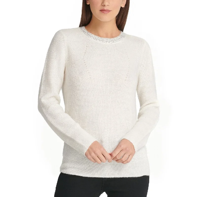 DKNY Women's Embellished Sweater White Size X-Large