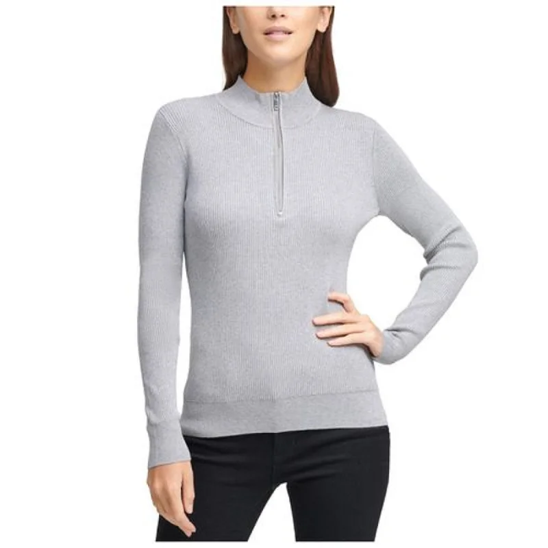 DKNY Women's Half-Zip Metallic Sweater Gray Size Medium