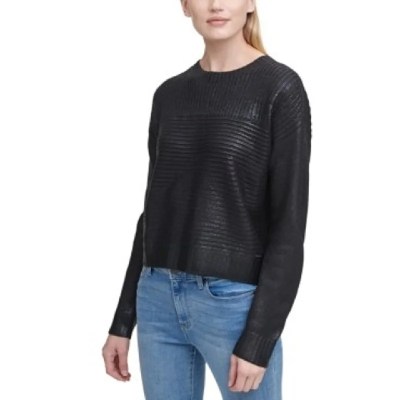 DKNY Women's Ribbed Metallic Sweater Black Size Large