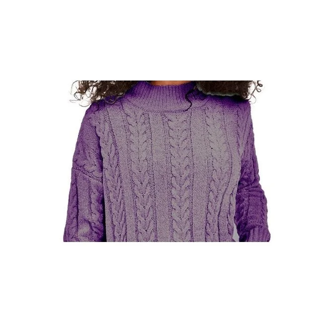 Hippie Rose Juniors' Cable-Knit Drop-Shoulder Sweater Purple Size Medium