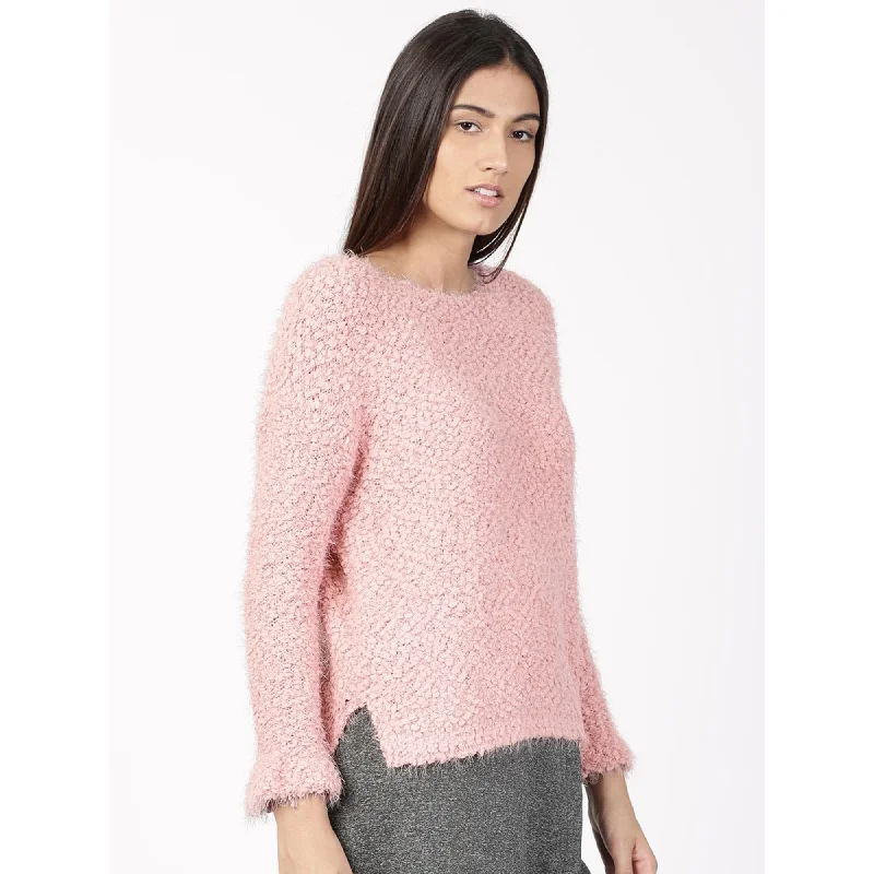 Hippie Rose Juniors' Textured High-Low Sweater Pink Size Medium