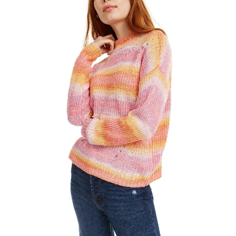 Hooked Up By Iot Juniors' Striped Mock-Neck Sweater Pink Size Large