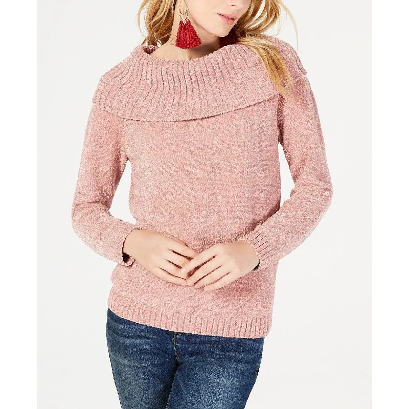 INC International Concepts Women's Chenille Cowl-Neck Sweater Pink Size X-Small