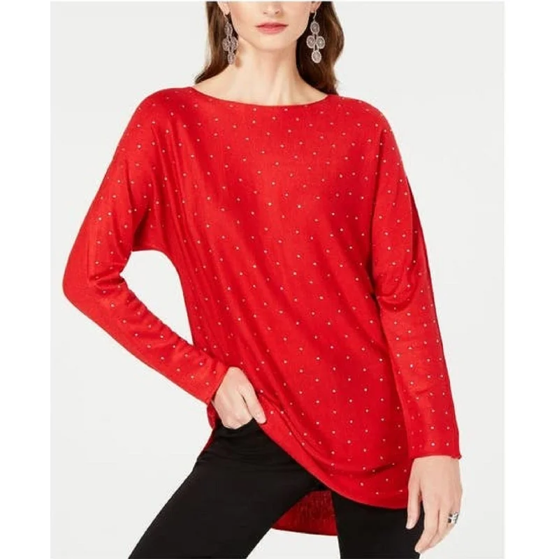 INC International Concepts Women's Embellished Shirttail Sweater Dark Red Size XX Large - XXL