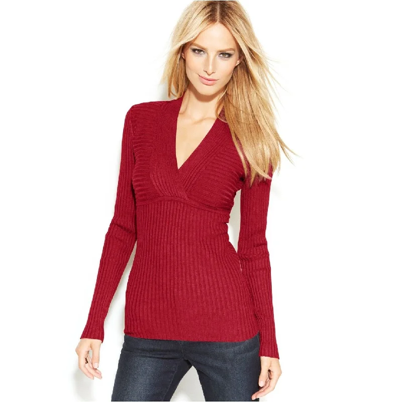 INC International Concepts Women's Ribbed Surplice Sweater Red Size Large