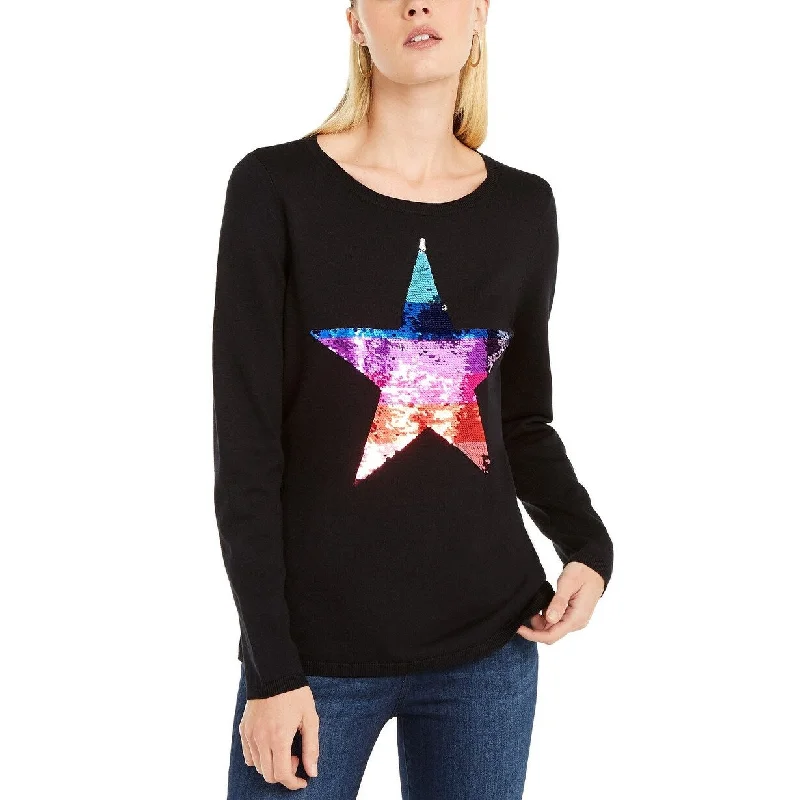 INC International Concepts Women's Sequin Star Sweater Black Size Extra Large