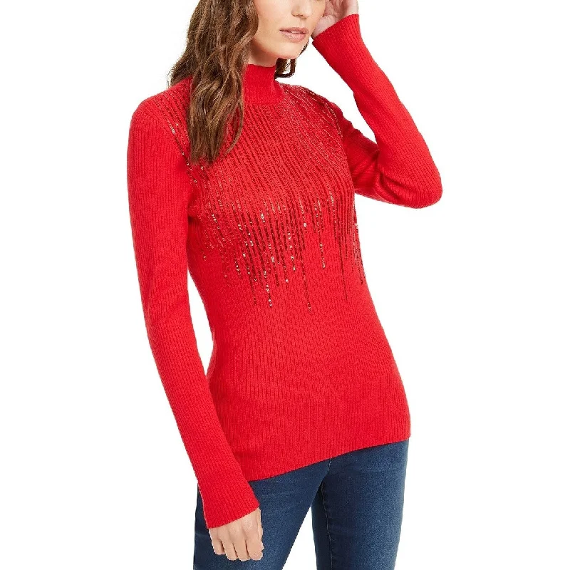 INC International Concepts Women's Sequined Ribbed Sweater Red Size M - Medium