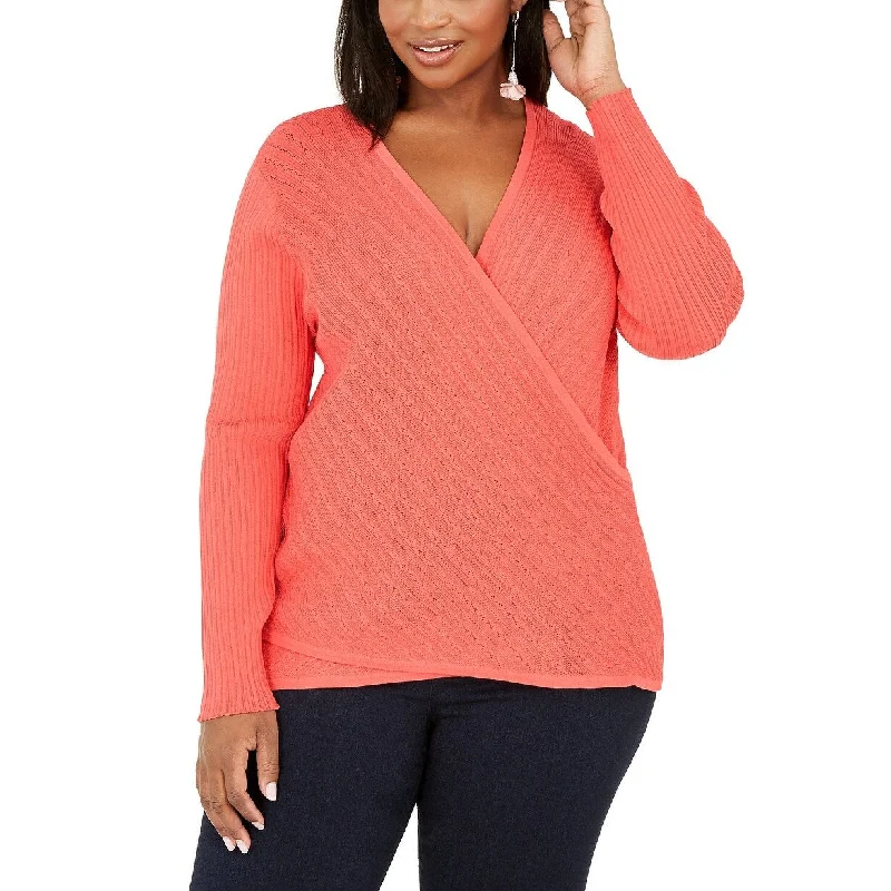 INC International Concepts Women's Surplice Sweater Bright Orange Size 1X