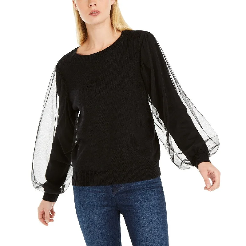 INC International Concepts Women's Tulle-Sleeve Sweater Black Size Extra Large - X-Large