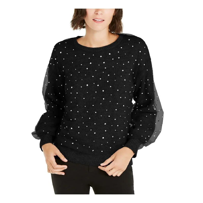 INC Women's Embellished-Overlay Sweater Black Size Small