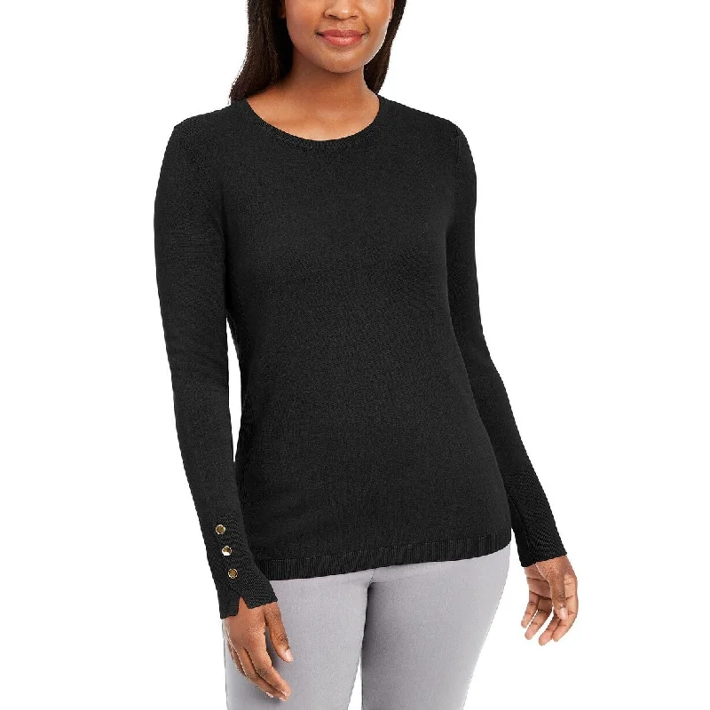 JM Collection Women's Button-Sleeve Crew-Neck Sweater Black Size Extra Large