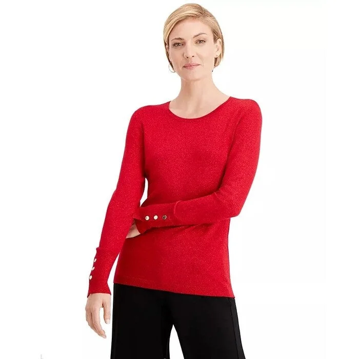 JM Collection Women's Metallic Stud Cuff Sweater Red Size XL - X-Large