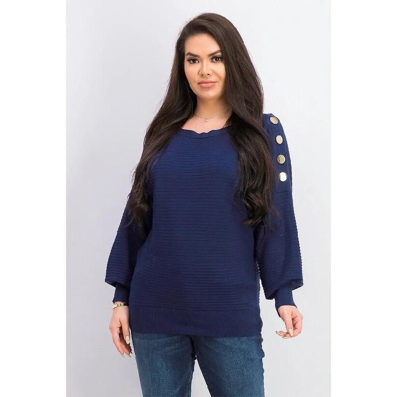 JM Women's Collection Button-Sleeve Sweater Dark Blue Size Small