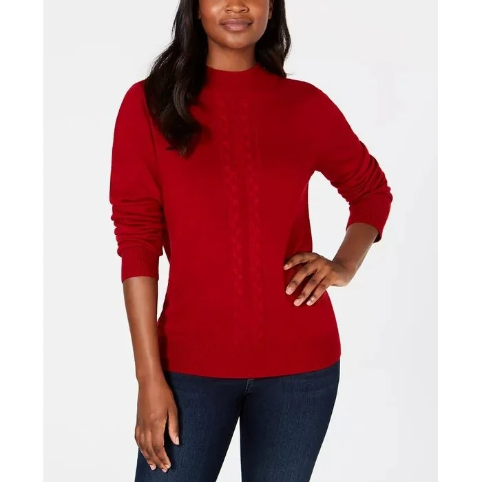 Karen Scott Women's Cable Front Mock Neck Sweater Red Size Large