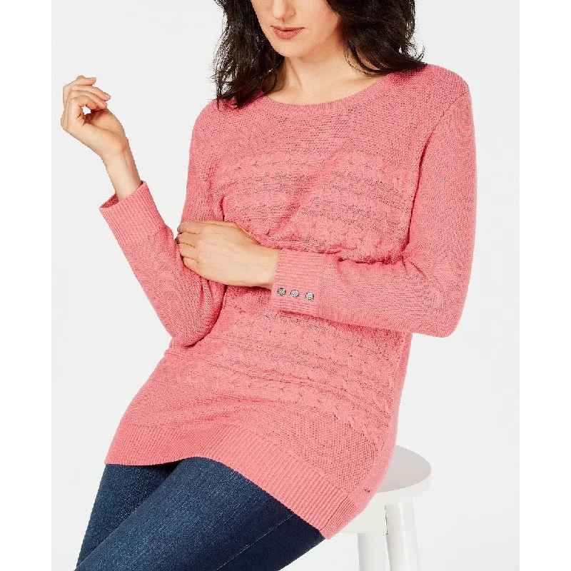 Karen Scott Women's Cable-Knit Button-Detail Sweater Pink Size Large