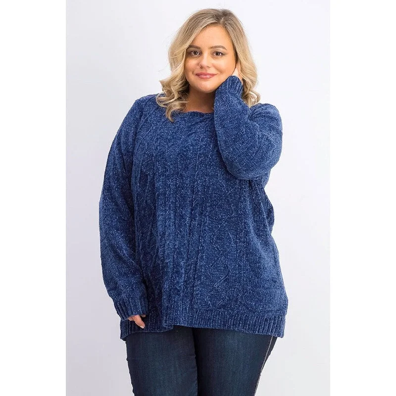 Karen Scott Women's Cable-Knit Chenille Sweater Blue Size Small