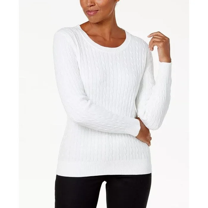 Karen Scott Women's Cotton Cable Knit Sweater White Size Petite Medium - Petite Medium