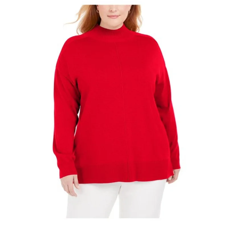 Karen Scott Women's Cotton Mock-Neck Sweater Bright Red Size XX Large - XX-Large