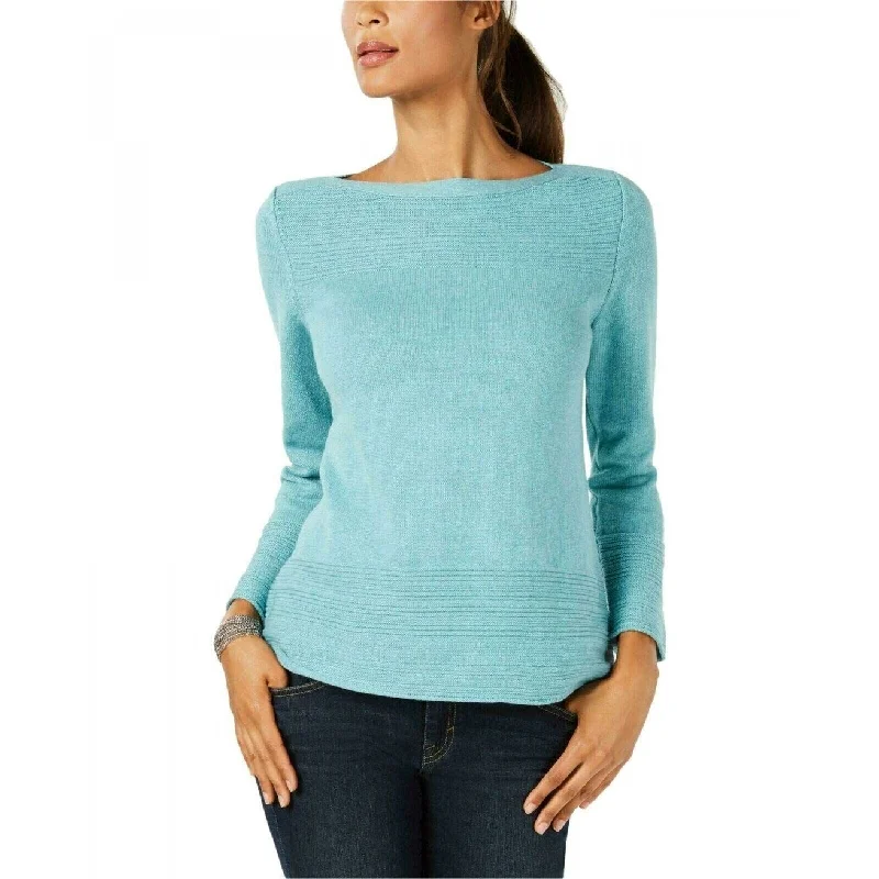 Karen Scott Women's Cotton Ottoman-Stitch Boat-Neck Sweater Size Extra Large - Turquoise - X-Large