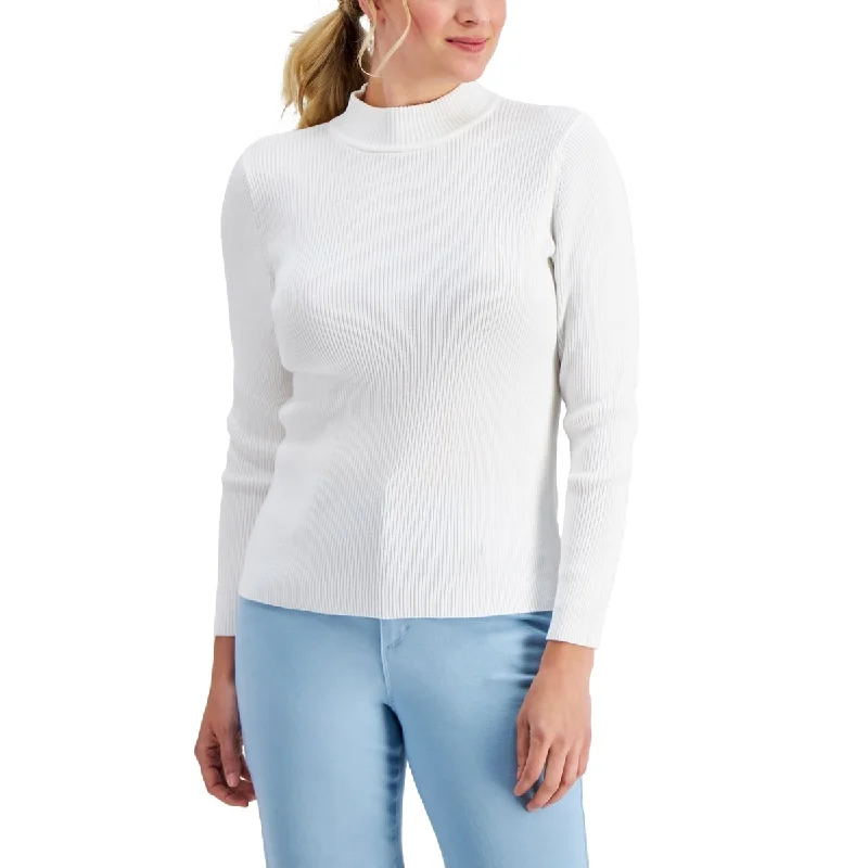 Karen Scott Women's Cotton Ribbed Mock Neck Sweater White Size Petite Medium - Petite Medium