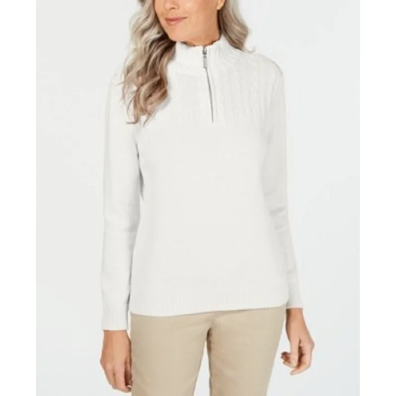 Karen Scott Women's Cotton Zip-Neck Sweater White Size Small