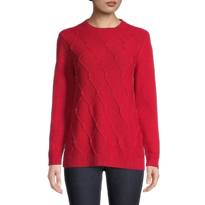 Karen Scott Women's Diamond Cable-Knit Sweater Red Size Extra Small