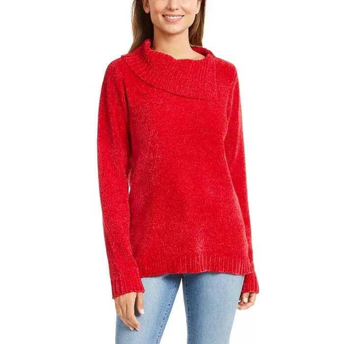 Karen Scott Women's Envelope Neck Chenille Sweater Red Size PM - Petite Medium