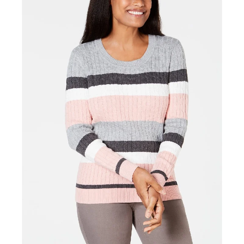 Karen Scott Women's Petite Striped Cable-Knit Sweater Size Extra Large