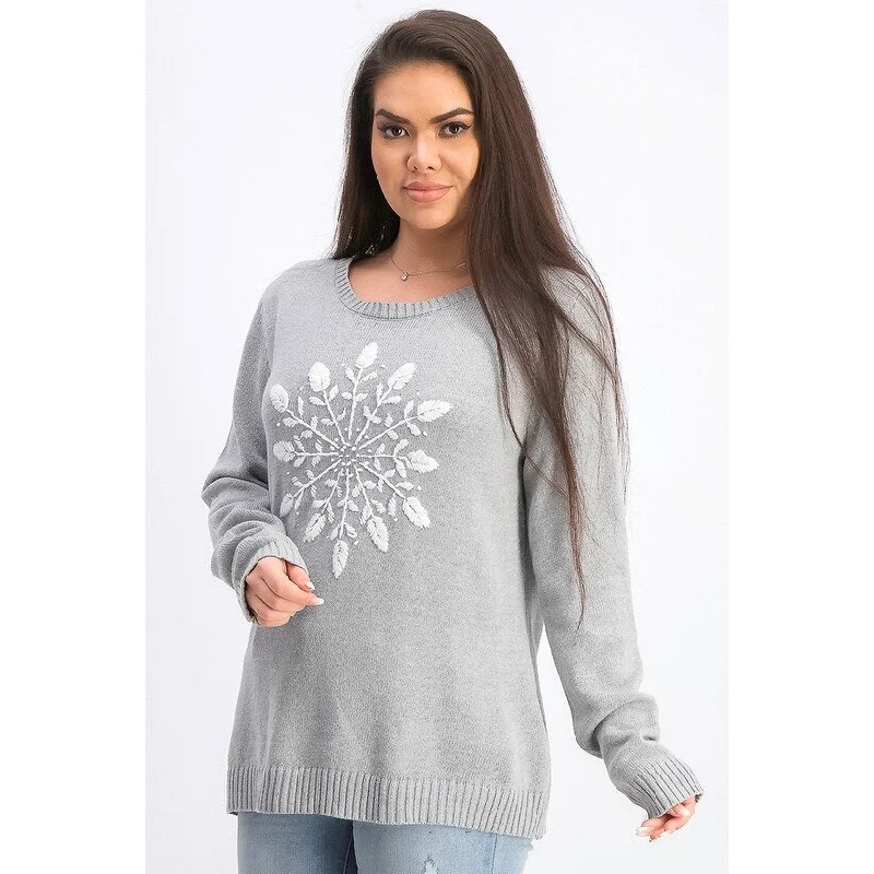 Karen Scott Women's Snowflake Applique Sweater Gray Size Small