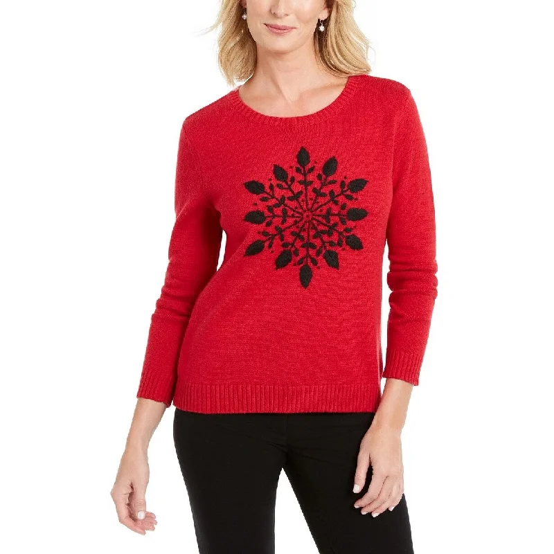 Karen Scott Women's Snowflake Applique Sweater New Red Combo Size XXL