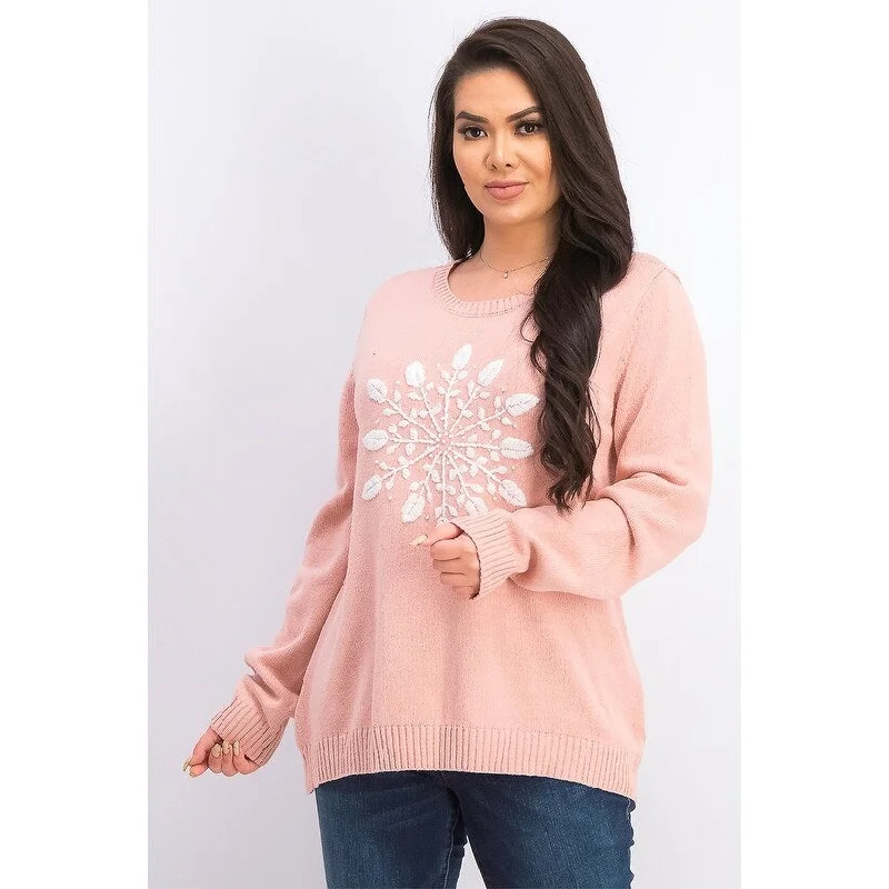 Karen Scott Women's Snowflake Applique Sweater Pink Size XX Large - XX-Large