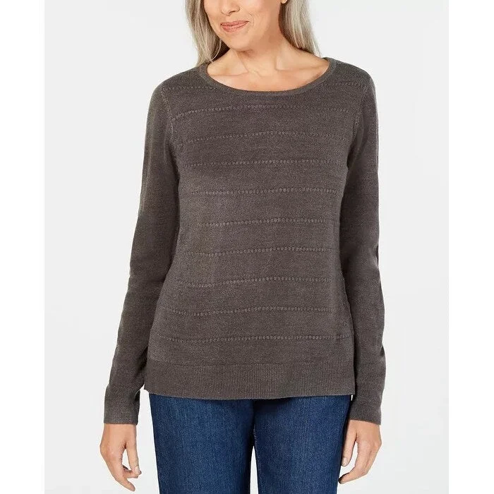 Karen Scott Women's Textured Stripe Sweater Charcoal Size Medium