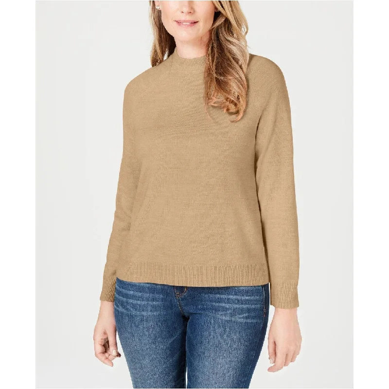 Karen Scott Women's Zip-Back Mock-Neck Sweater Dark Beige Size Extra Large - X-Large