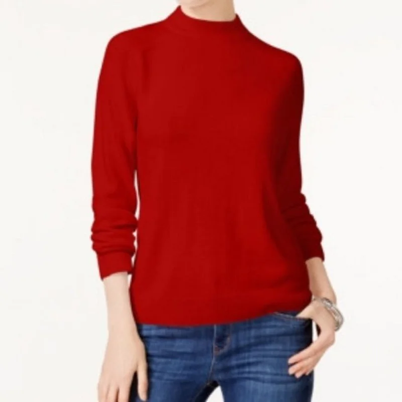 Karen Scott Women's Zip-Back Mock-Neck Sweater Red Size Extra Small - X-Small