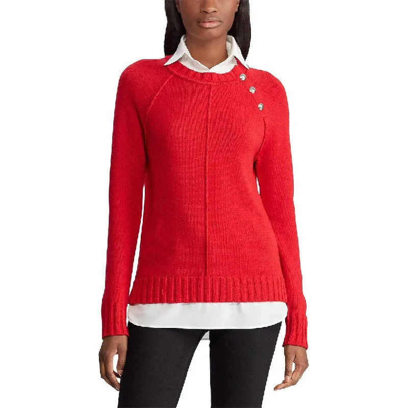 Lauren Ralph Women's Layered Cotton-Blend Sweater Red Size M