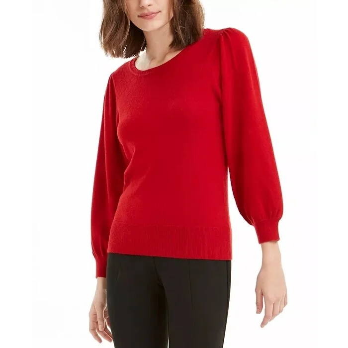 Maison Jules Women's Puff-Sleeve Sweater Bright Red Size X-Small