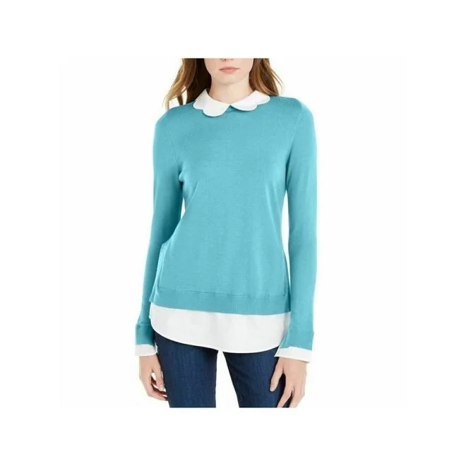 Maison Jules Women's Scalloped Neck Layered Look Sweater Blue Size XXL - XX-Large