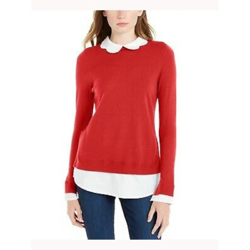 Maison Jules Women's Scalloped Neck Layered Look Sweater Red Size XL - X-Large