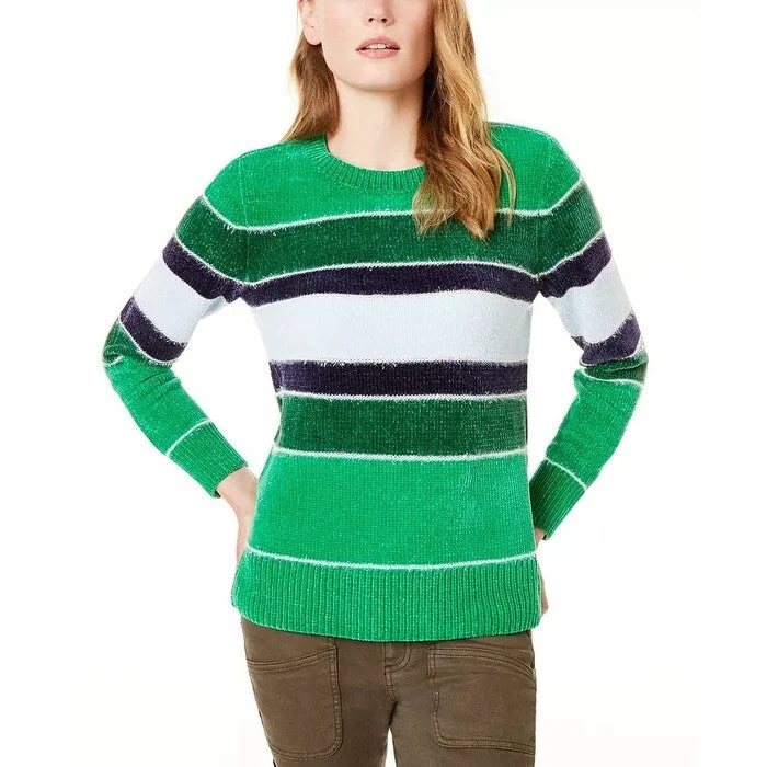 Maison Jules Women's Striped Metallic Chenille Sweater Green Size M - Medium