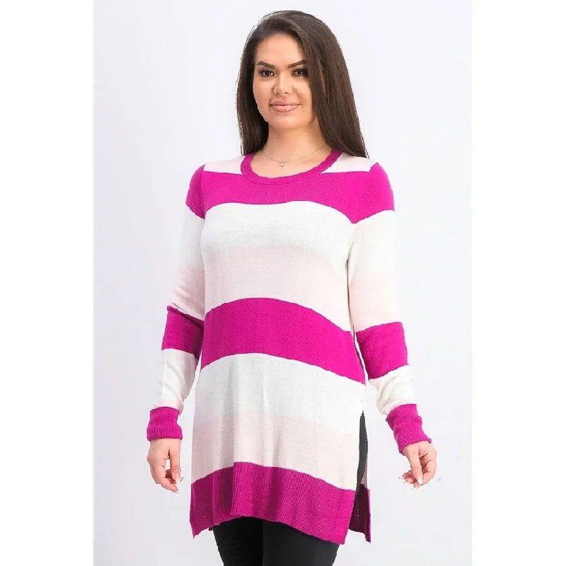 Maison Jules Women's Striped Sweater Dark Pink Size X-Large