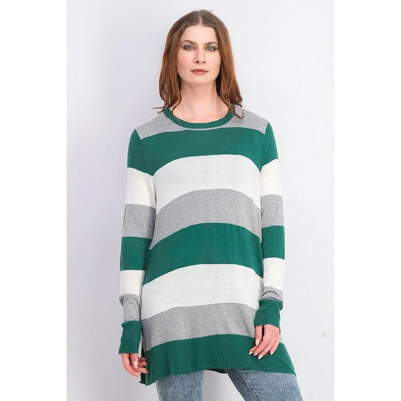 Maison Jules Women's Striped Sweater Green Size Medium