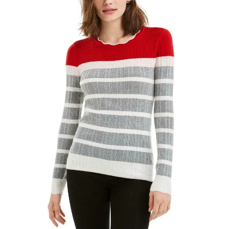 Maison Women's Jules Striped Colorblocked Sweater Red Size XXL