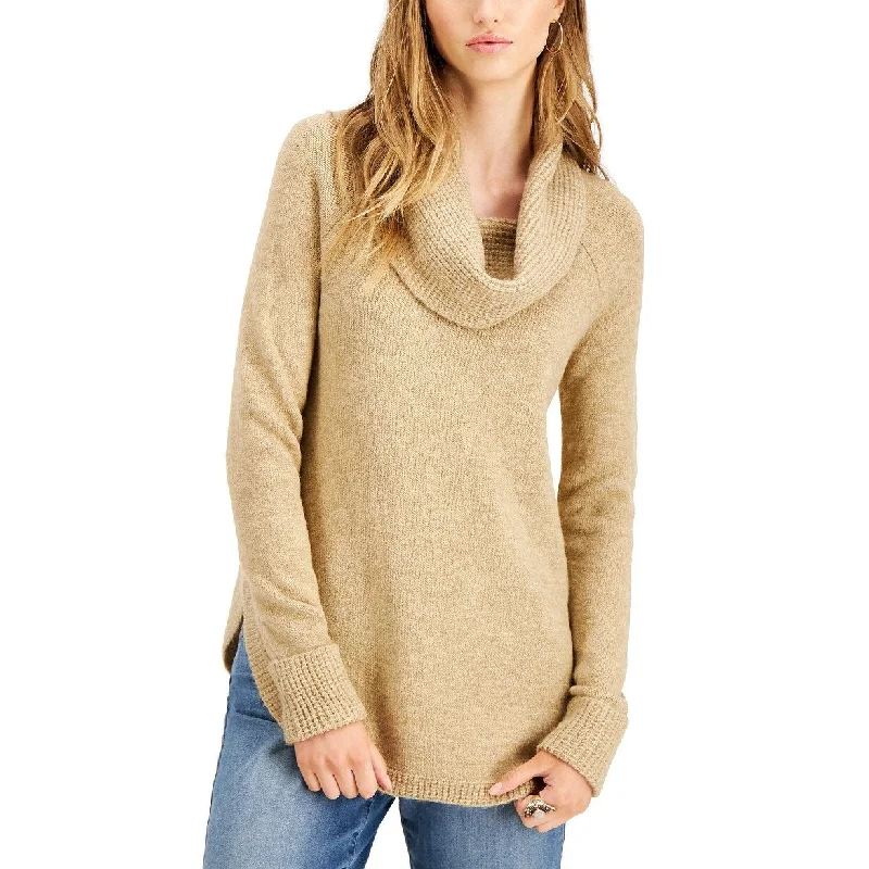 Style & Co Cowl-Neck Waffle-Knit Sweater Beige Size Extra Small