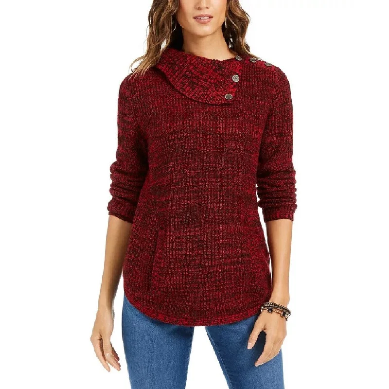 Style & Co Women's Envelope Neck Kangaroo Pocket Knit Sweater Red Size X-Small