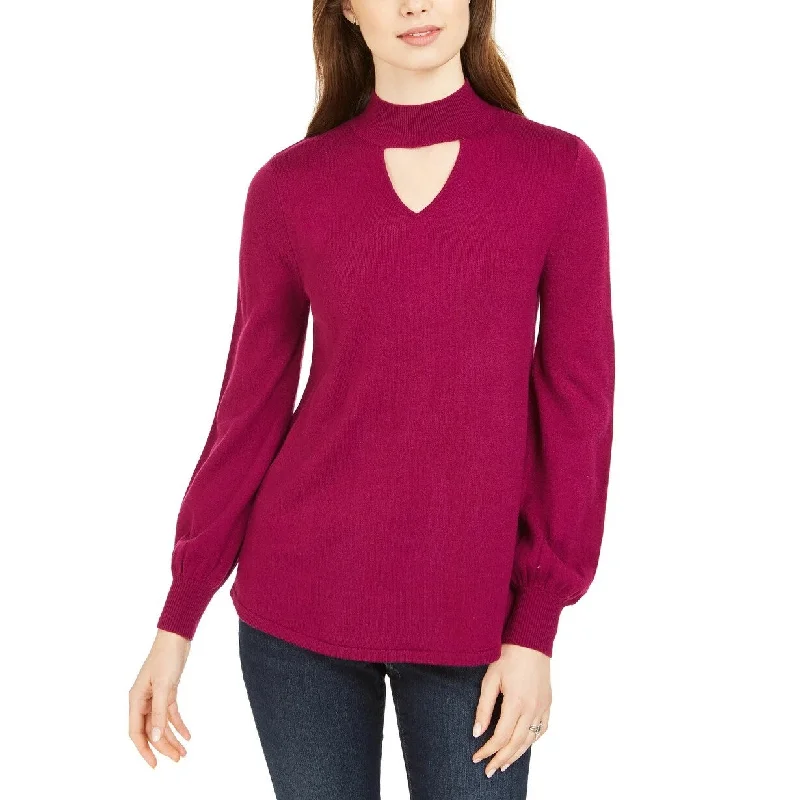 Style & Co Women's Mock Neck Keyhole Sweater Red Size Medium