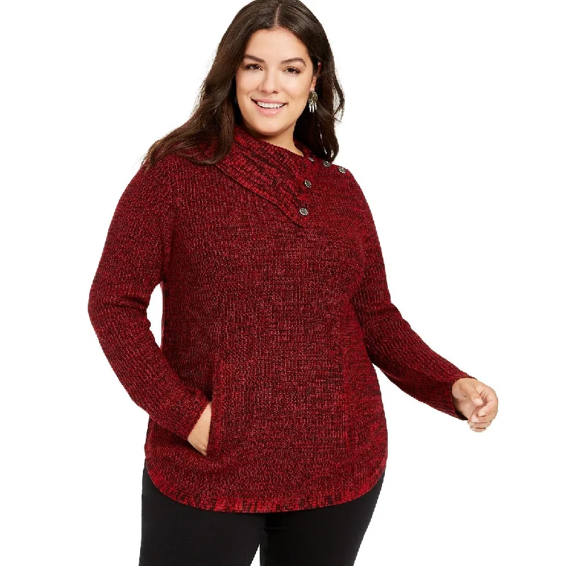 Style & Co Women's Plus Size Button-Trim Sweater Red Size 3X