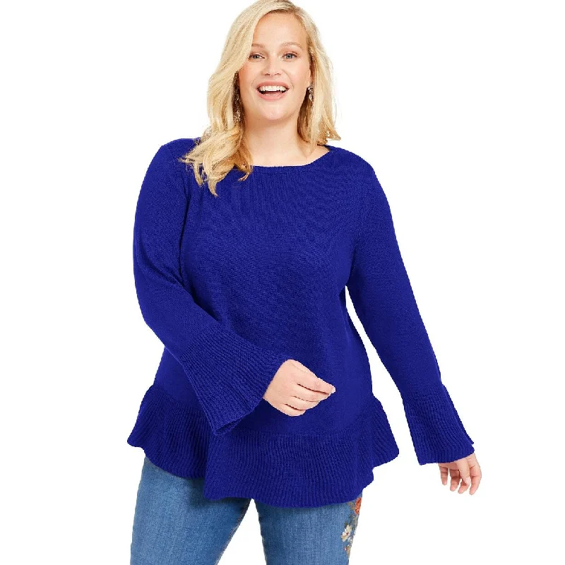 Style & Co Women's Plus Size Ruffled Sweater Blue Size OX - 0X