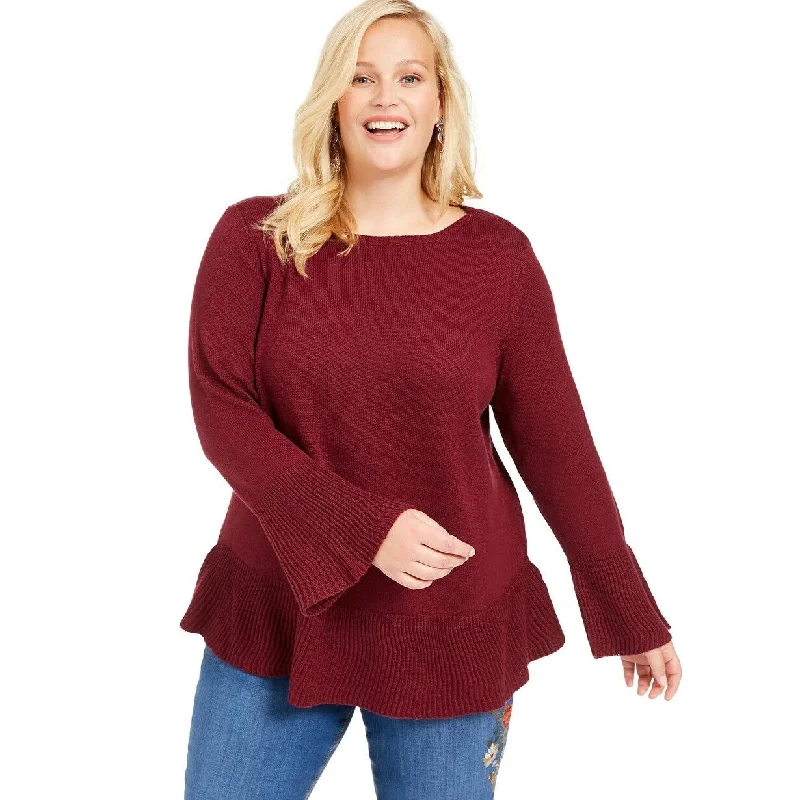 Style & Co Women's Plus Size Ruffled Sweater Red Size OX - 0X