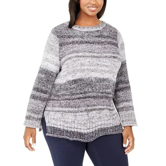 Style & Co Women's Plus Striped Chenille Sweater Grey Size 2X